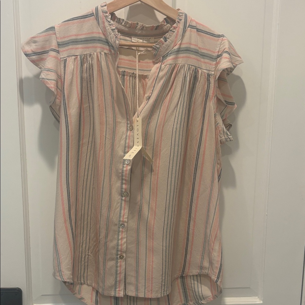 lovestitch Cream Blouse with Peach and Blue Stripes